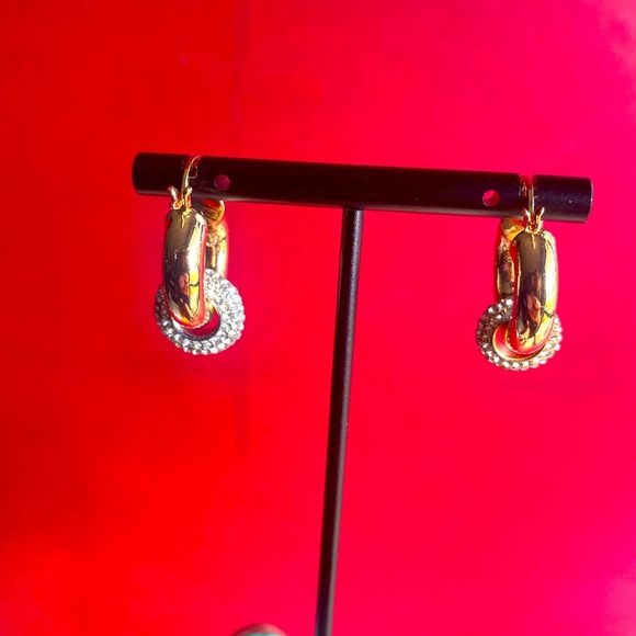 Versatile 1-inch hinge Gold Hoops with (removable crystals) Earrings - Picture 3 of 5